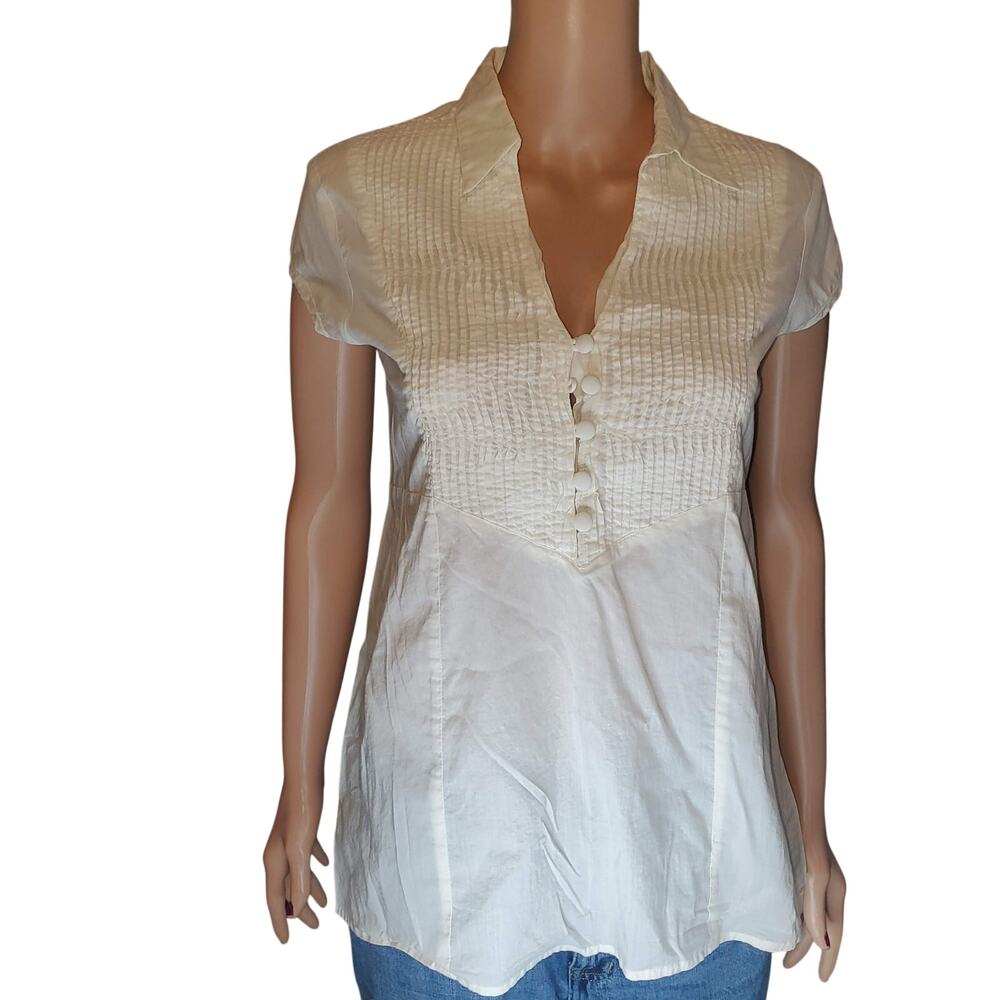Mimi Maternity White Cotton Pintuck Blouse Top Size M Boho Cottage